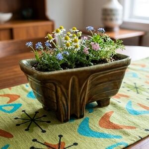 Mid-centuryCookson Potter Glazed Olive Green Ceramic Footed Planter